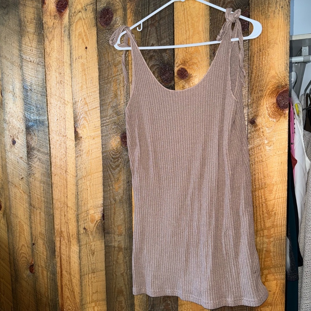 Elegant Tan Ribbed Swim Coverup